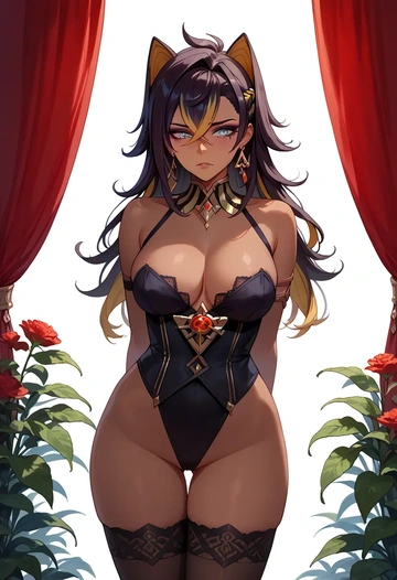 genshin impact,dehya_(genshin_impact),Victorian-era,stockings,sexy  - AI generated anime art