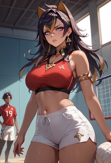 genshin impact,dehya_(genshin_impact),volleyball uniform  - AI generated anime art