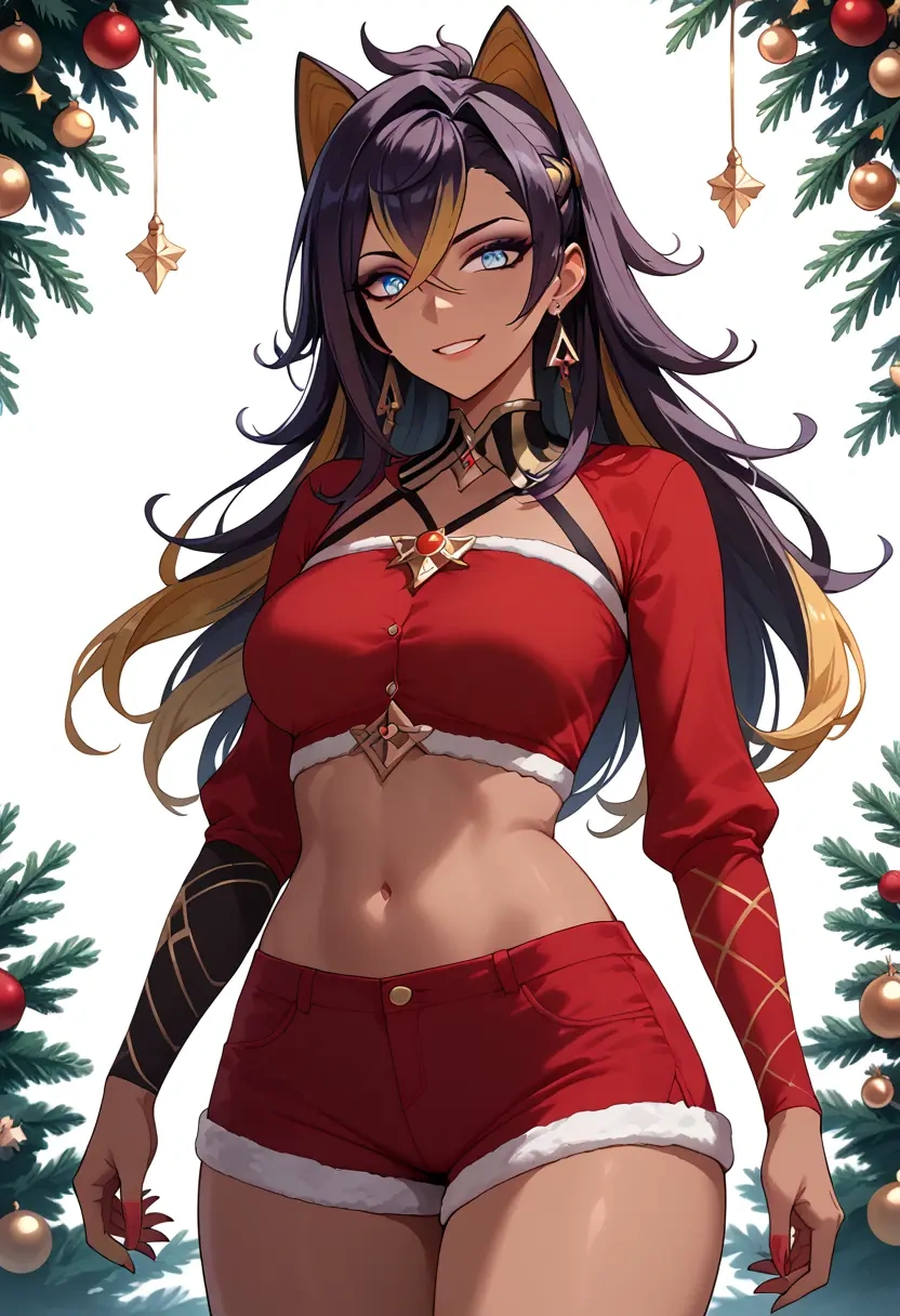 genshin impact,dehya_(genshin_impact),Christmas,red velvet shorts  - 