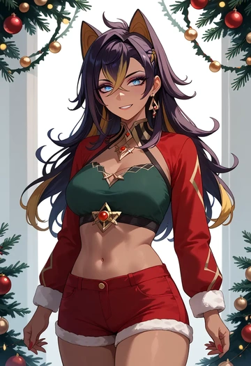 genshin impact,dehya_(genshin_impact),Christmas,red velvet shorts  - AI generated anime art