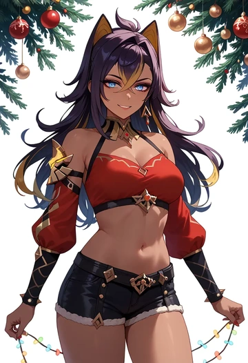 genshin impact,dehya_(genshin_impact),Christmas,red velvet shorts  - AI generated anime art