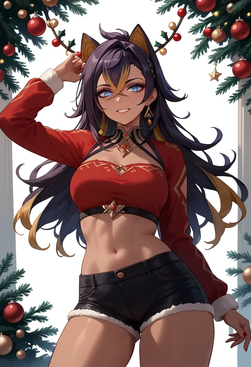 genshin impact,dehya_(genshin_impact),Christmas,red velvet shorts  - 