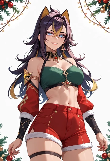 genshin impact,dehya_(genshin_impact),Christmas,red velvet shorts  - AI generated anime art