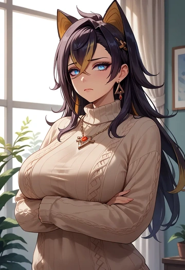 genshin impact,dehya_(genshin_impact),sweater  - AI generated anime art