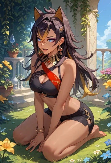 genshin impact,dehya_(genshin_impact),sports bra,high-waisted leggings  - AI generated anime art