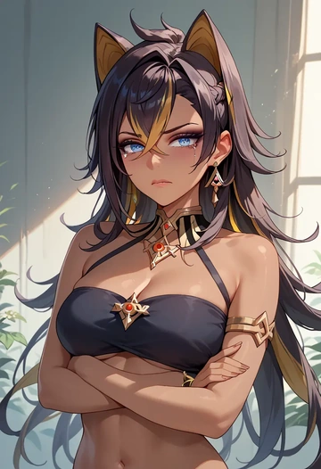 genshin impact,dehya_(genshin_impact),tube top,jogger shorts  - AI generated anime art