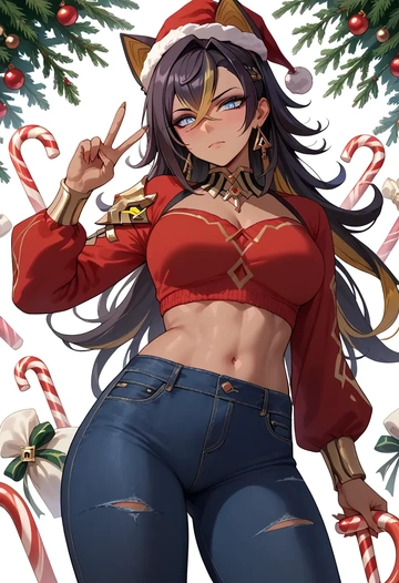 genshin impact,dehya_(genshin_impact),Christmas  - AI generated anime art