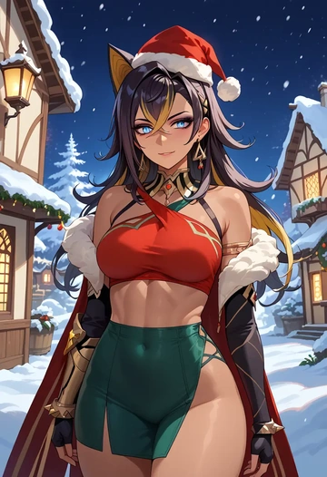 genshin impact,dehya_(genshin_impact),Christmas,dress  - AI generated anime art