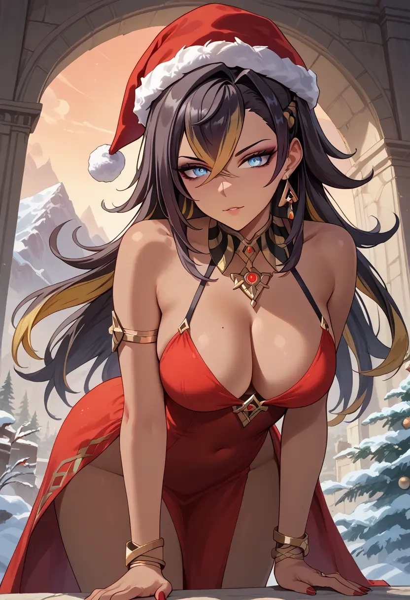 genshin impact,dehya_(genshin_impact),Christmas,red velvet dress  - 