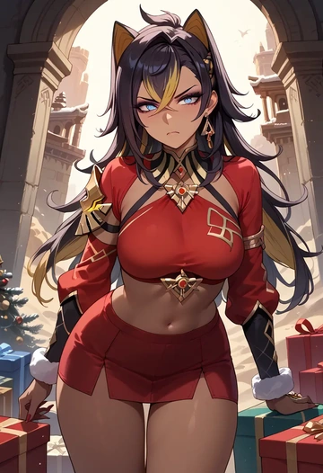 genshin impact,dehya_(genshin_impact),Christmas,skirt  - AI generated anime art