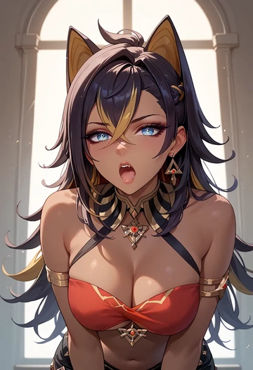 genshin impact,dehya_(genshin_impact),tube top,jogger shorts  - AI generated anime art