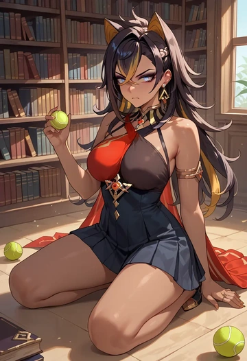 genshin impact,dehya_(genshin_impact),tennis dress,visor,trainers  - AI generated anime art