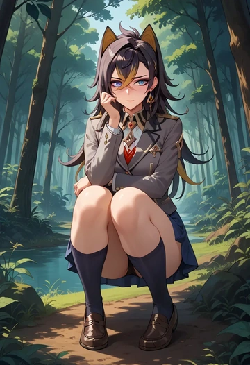 genshin impact,dehya_(genshin_impact),winter,student uniform,blazer  - AI generated anime art