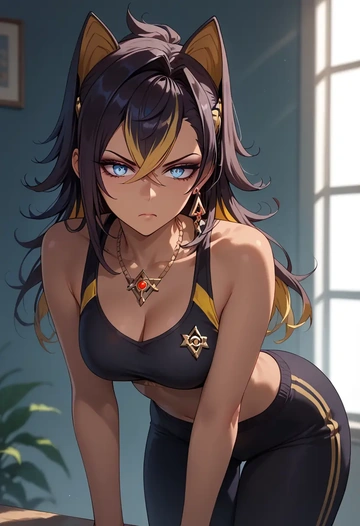 genshin impact,dehya_(genshin_impact),athletic,track suit  - AI generated anime art