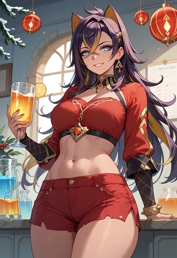 genshin impact,dehya_(genshin_impact),red velvet shorts  - AI generated anime art