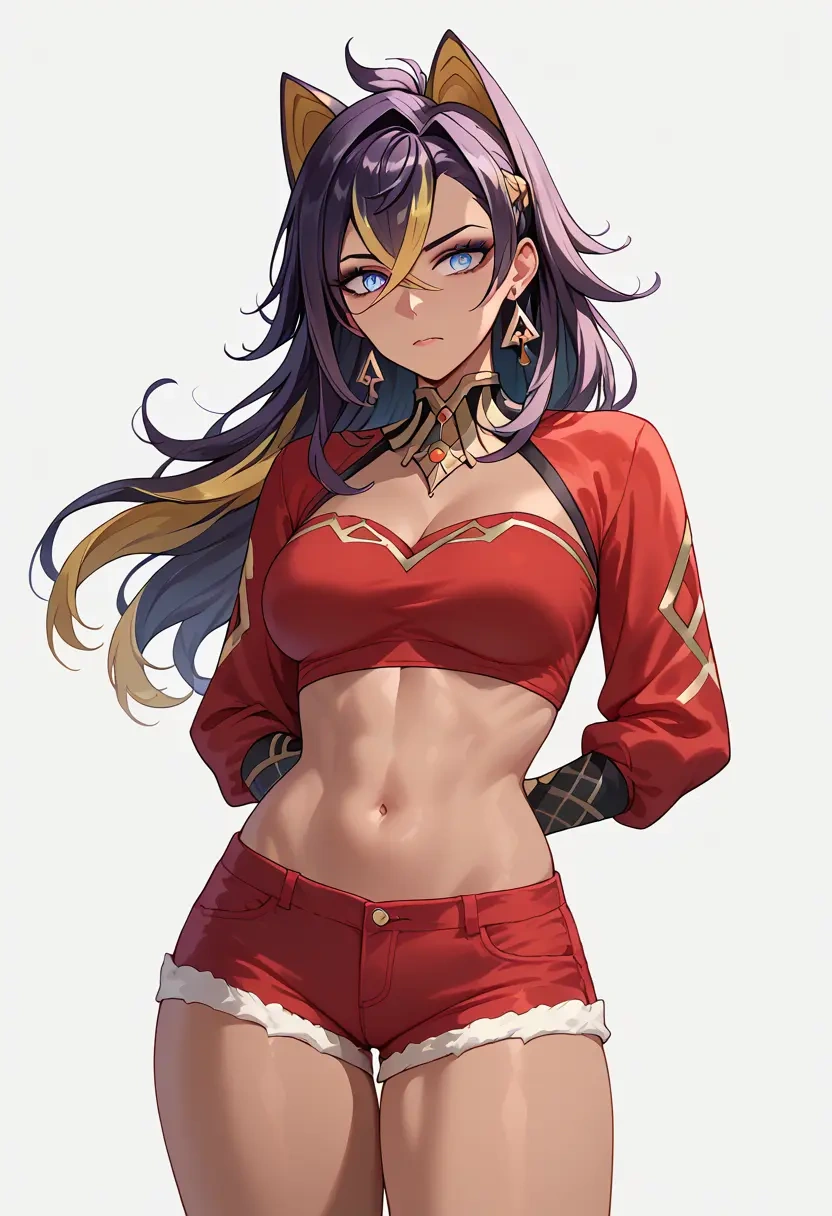 genshin impact,dehya_(genshin_impact),red velvet shorts  - 