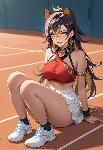 genshin impact,dehya_(genshin_impact),tennis skirt  - AI generated anime art