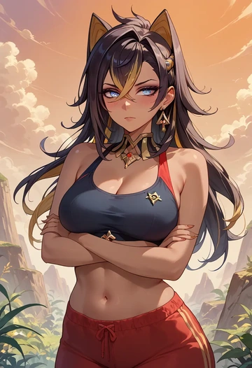 genshin impact,dehya_(genshin_impact),sports bra,high-waisted leggings  - AI generated anime art