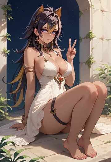 genshin impact,dehya_(genshin_impact),silk slip dress  - AI generated anime art