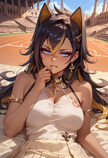 genshin impact,dehya_(genshin_impact),tennis dress,visor,trainers  - AI generated anime art