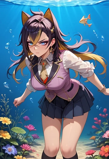 genshin impact,dehya_(genshin_impact),spring,student uniform,vest  - AI generated anime art