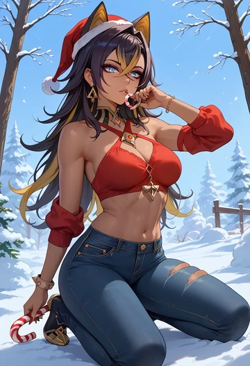 genshin impact,dehya_(genshin_impact),Christmas  - AI generated anime art