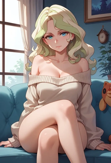 little_witch_academia,diana_cavendish,off-shoulder,sweater  - AI generated anime art