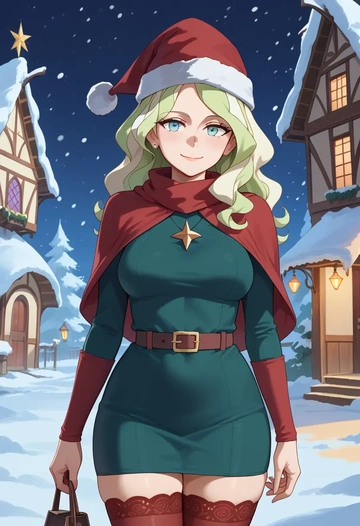 little_witch_academia,diana_cavendish,Christmas,sweater dress,stockings  - AI generated anime art