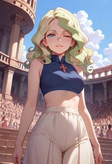 little_witch_academia,diana_cavendish,crop top,loose joggers,headset  - AI generated anime art