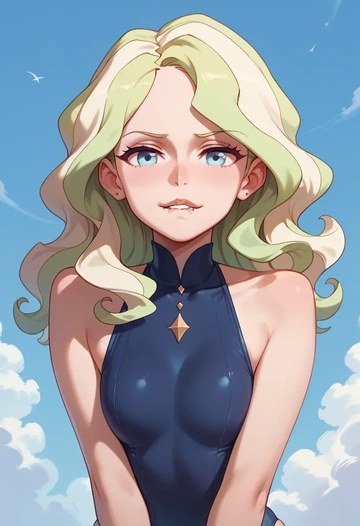 little_witch_academia,diana_cavendish,racerback swimsuit,striped trim,name tag patch  - AI generated anime art