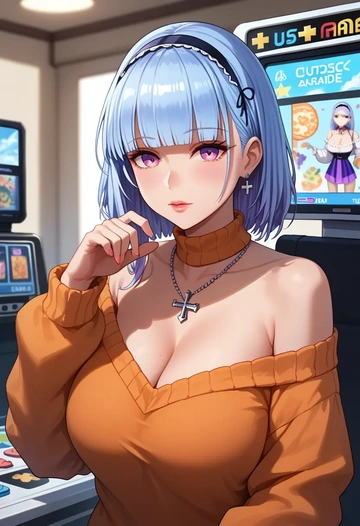 azur_lane,dido_(azur_lane),orange,sweater  - AI generated anime art