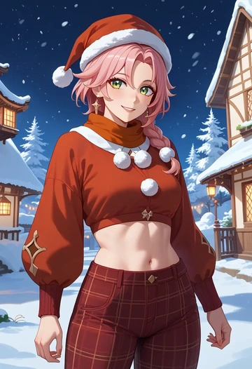 genshin_impact,diona_(genshin_impact),Christmas,plaid trousers  - AI generated anime art