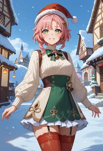 genshin_impact,diona_(genshin_impact),Christmas,sweater dress,stockings  - AI generated anime art