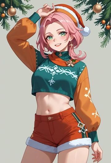 genshin_impact,diona_(genshin_impact),Christmas,red velvet shorts  - AI generated anime art