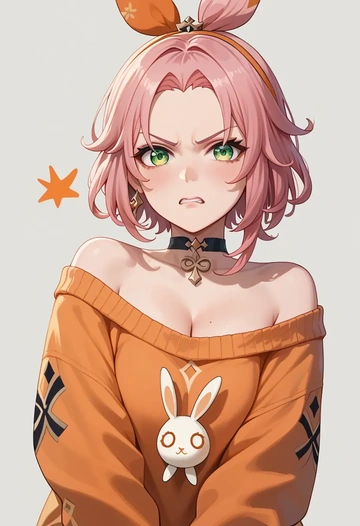 genshin_impact,diona_(genshin_impact),orange,sweater,choker  - AI generated anime art