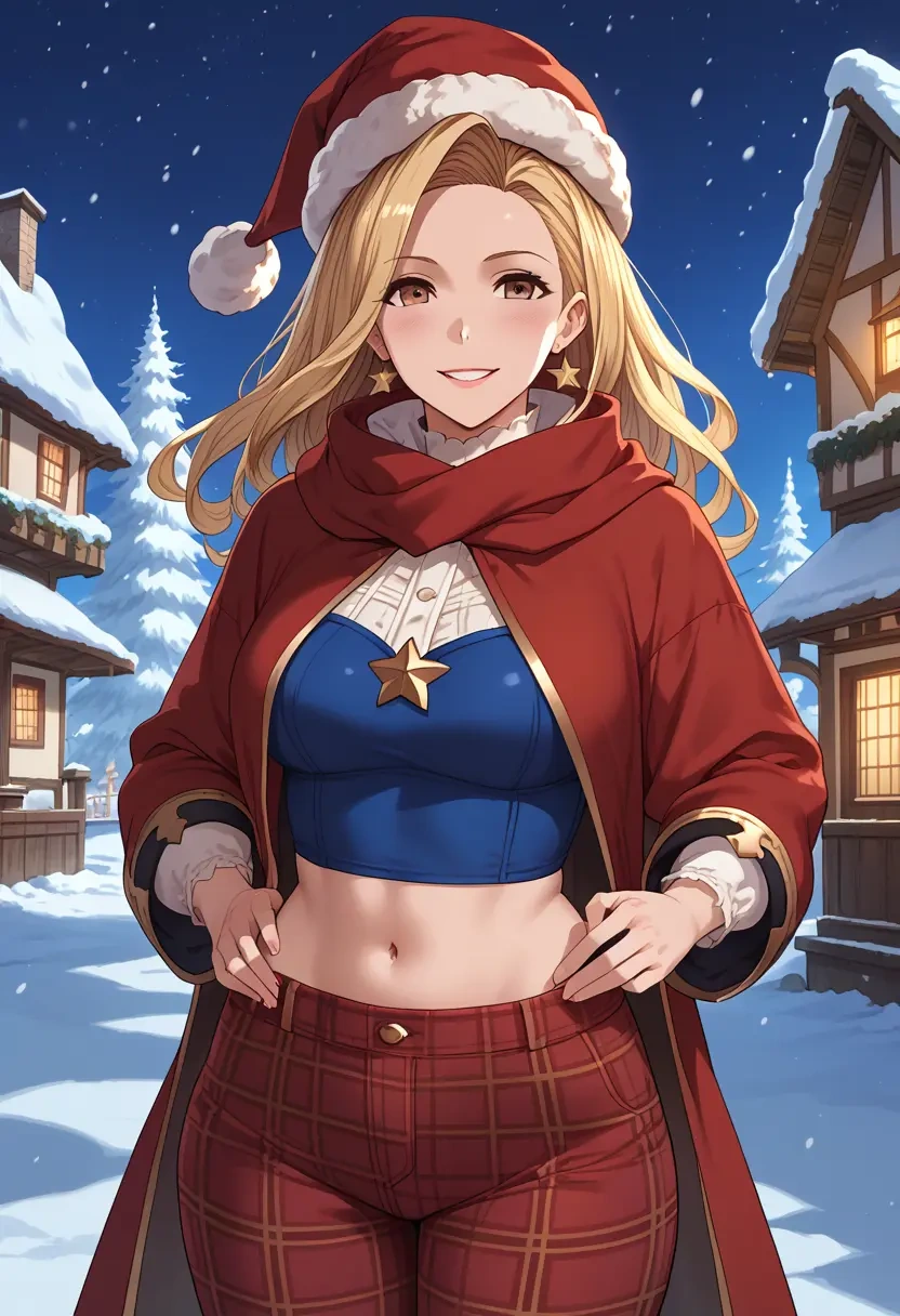 granblue_fantasy,djeeta_(granblue_fantasy),Christmas,plaid trousers  - 