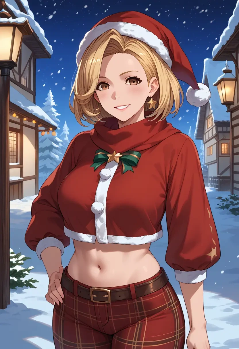 granblue_fantasy,djeeta_(granblue_fantasy),Christmas,plaid trousers  - 