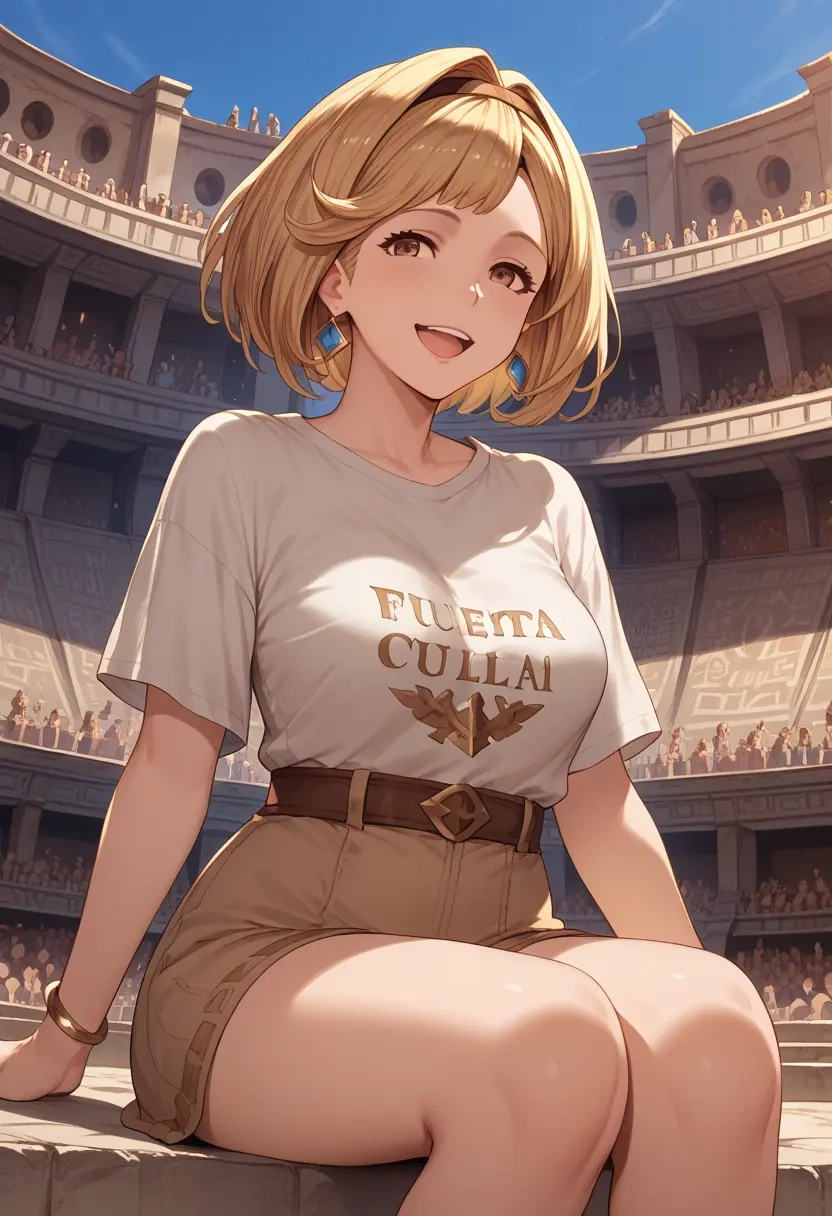 granblue_fantasy,djeeta_(granblue_fantasy),crop graffiti tee,dolphin shorts  - 