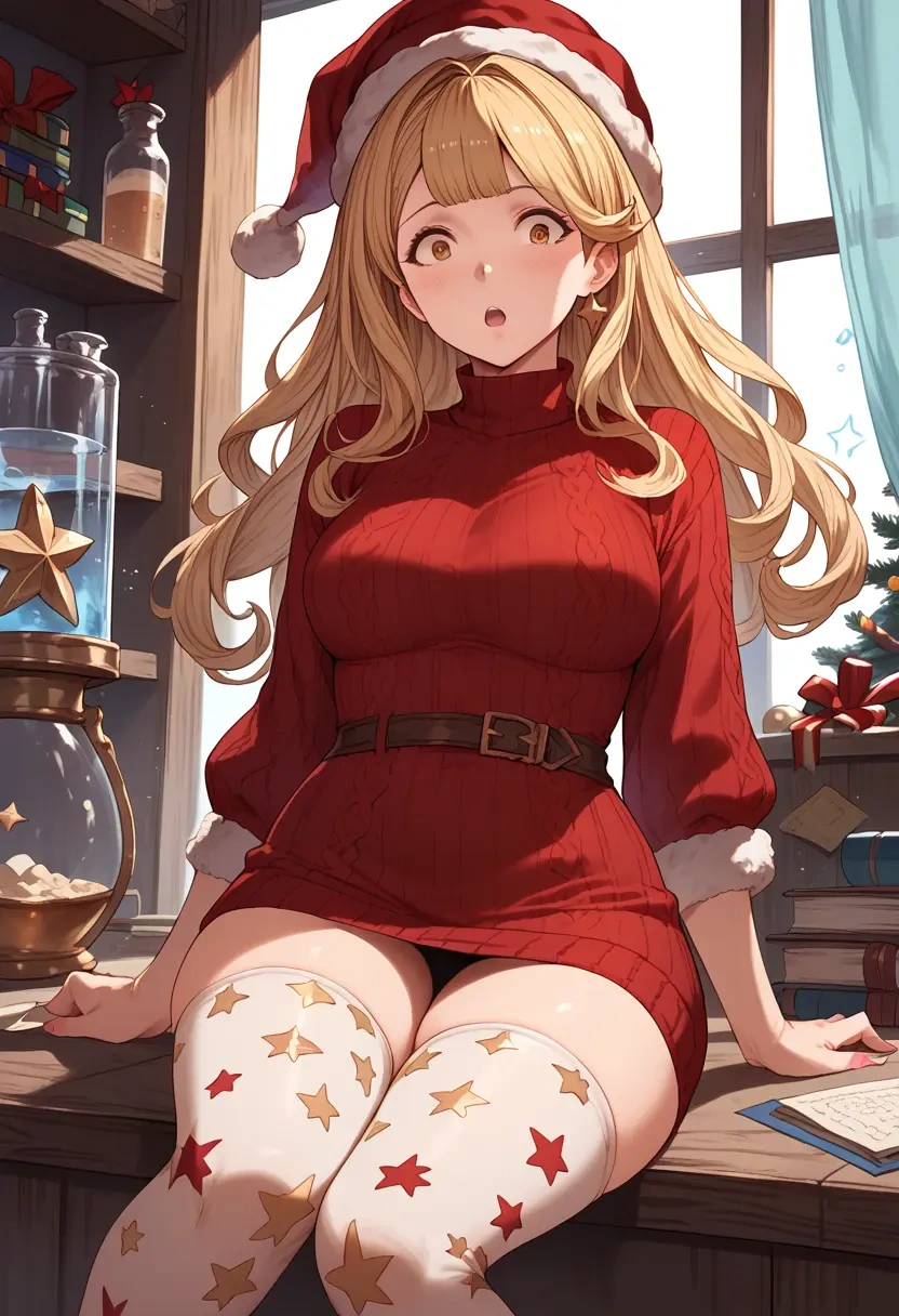 granblue_fantasy,djeeta_(granblue_fantasy),Christmas,sweater dress,stockings  - 