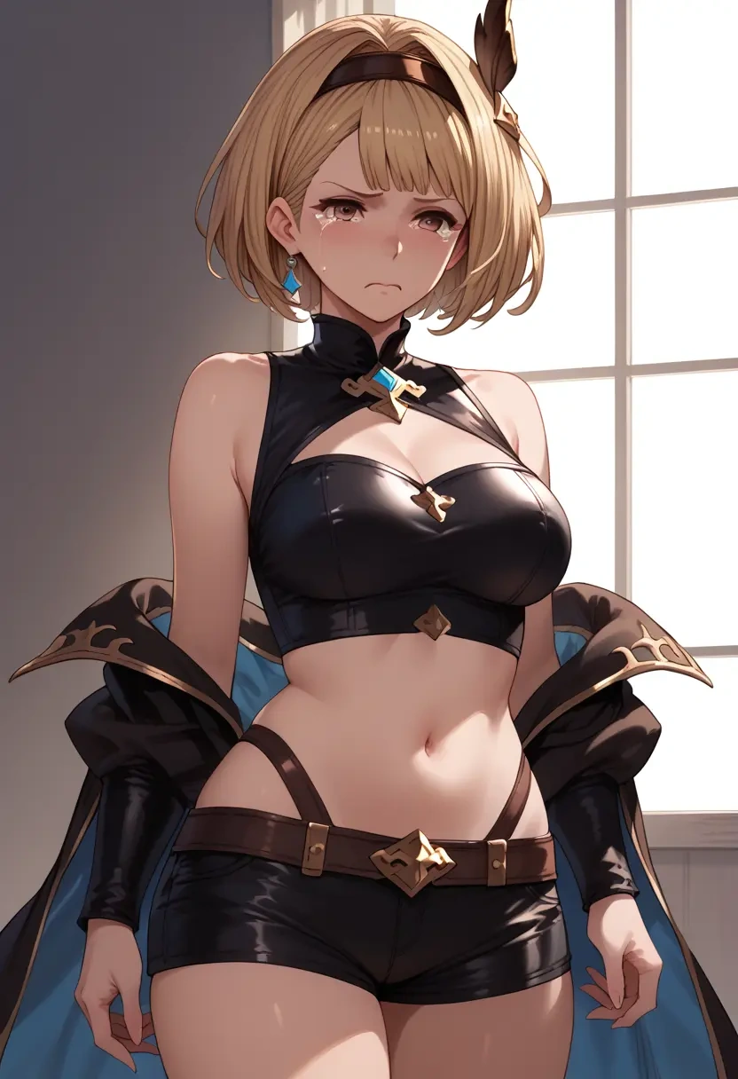 granblue_fantasy,djeeta_(granblue_fantasy),leather,shorts,crop top  - 