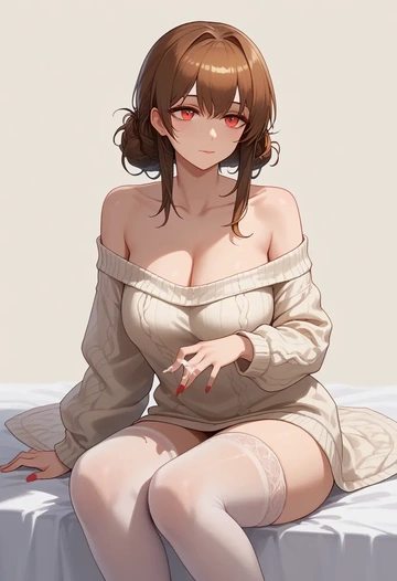 arknights,doctor_(arknights),cross-legged,Head resting on hand,off-shoulder,sweater  - AI generated anime art