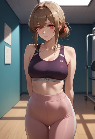 arknights,doctor_(arknights),yoga shorts, bra  - AI generated anime art