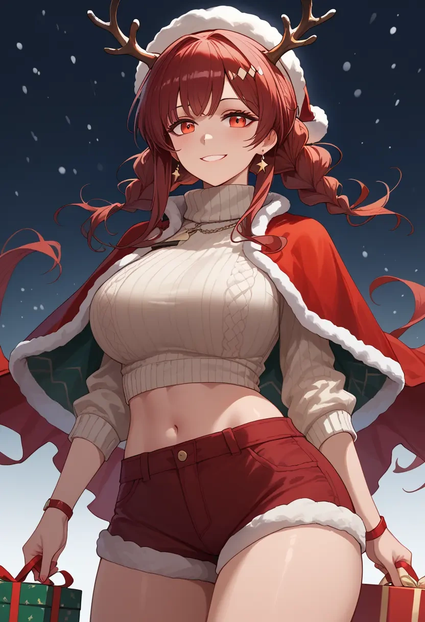 arknights,doctor_(arknights),Christmas,red velvet shorts,turtleneck sweater  - 