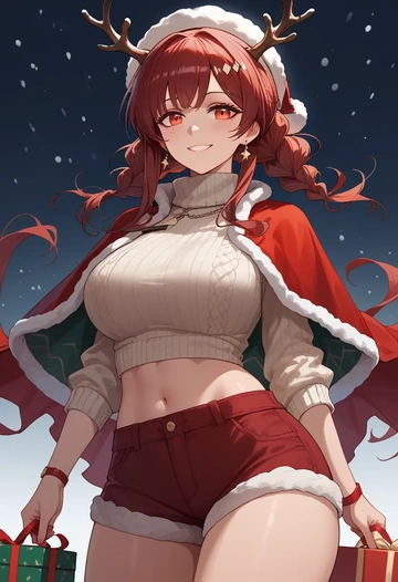 arknights,doctor_(arknights),Christmas,red velvet shorts,turtleneck sweater  - AI generated anime art