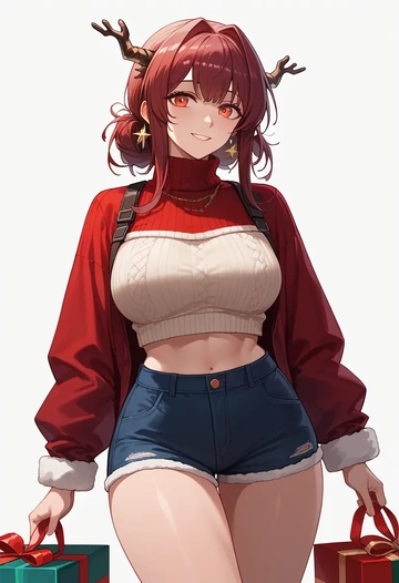 arknights,doctor_(arknights),Christmas,red velvet shorts,turtleneck sweater  - AI generated anime art