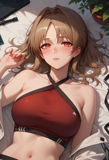 arknights,doctor_(arknights),halter top,track pants  - AI generated anime art