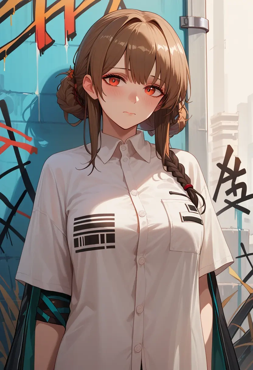 arknights,doctor_(arknights),oversized graffiti shirt,dolphin shorts  - 