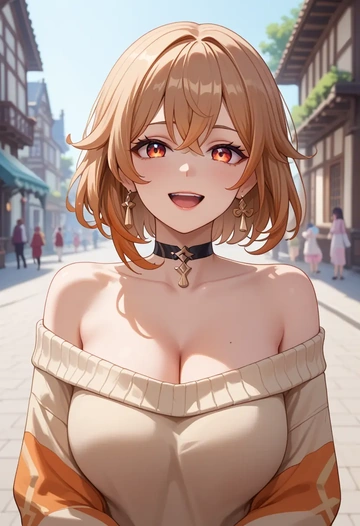 genshin_impact,dodoco_(genshin_impact),orange,sweater,choker  - AI generated anime art