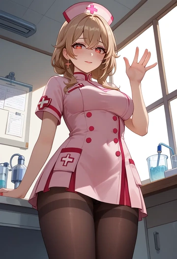 genshin_impact,dodoco_(genshin_impact),nurse pantyhose,mini skirt, sexy  - AI generated anime art