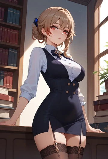 genshin_impact,dodoco_(genshin_impact),secretary, stockings  - AI generated anime art